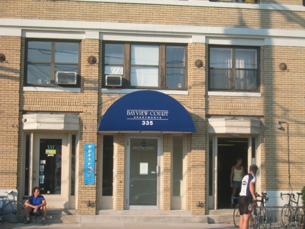 Custom stationary awning graphics for Bayview Court apartments, by Leavitt & Parris